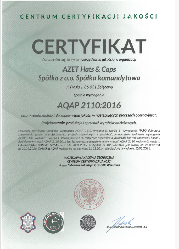 Certyfikat AQAP 2110